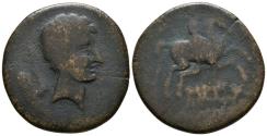 Ancient Coins - SAITI. ¿Dupondio?. 120-20 a.C. Xátiva (Valencia). A/ Cabeza masculina a derecha, detrás ¿hacha?. R/ Jinete con palma a derecha, debajo SAITi. FAB-No cita. Ae. 21,39g. 37mm. BC. Mu