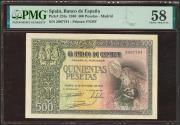 World Coins - 500 Pesetas. 21 de Octubre de 1940. Sin serie. (Edifil 2021: 444, Pick: 124a). Inusual en esta excepcional calidad. EBC++. Encapsulado PMG58.
