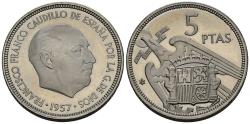 World Coins - ESTADO ESPAÑOL (1936-1975). 5 Pesetas (Ni. 5.75g/23mm). 1957 *74. Madrid. (Cal-2019-114). PROOF.
