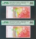 World Coins - 2000 Pesetas. 24 de Abril de 1992. Pareja correlativa. Serie especial 9D. (Edifil 2021: 482Ab, Pick: 164*). Rarísima en esta excepcional calidad, apresto original. SC. Encapsulado