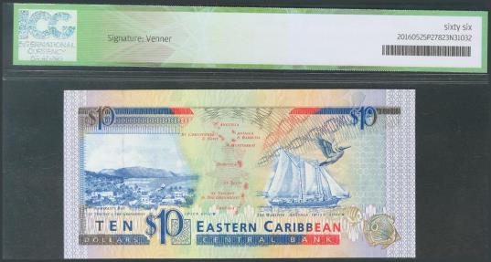 World Coins - EAST CARIBBEAN STATES. 10 Dollars. 1993. Antigua. (Pick: 27a). ICG66.