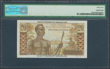 World Coins - SAINT PIERRE AND MIQUELON. 20 Francs. (1950ca). (Pick: 24). PMG64.