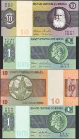 World Coins - Set of 2 Brazilian correlative pairs banknotes of different issues. TO EXAMINE.