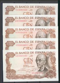 World Coins - Precioso e interesante conjunto de 26 billetes de 100 Pesetas emitidos el 17 de Noviembre de 1970, incluyendo todas las letras de la séptima emisión (6A, 6B capicúa, 6C capicúa, 6