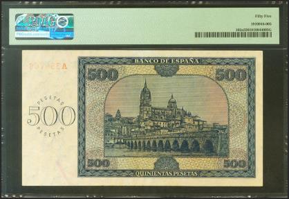 World Coins - 500 Pesetas. 21 de Noviembre de 1936. Serie A. (Edifil 2021: 422a). Inusual. EBC+. Encapsulado PMG55.