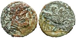 Ancient Coins - BELIGIOM (Belchite, Zaragoza). Semis. (Ae. 4,79g/19mm). 120-20 a.C. (FAB-245). Anv: Cabeza masculina barbada a derecha, detrás letra ibérica: Be. Rev: Pegaso a derecha, debajo ley