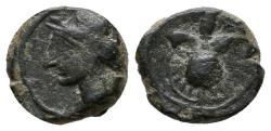 Ancient Coins - CARTAGONOVA (Cartagena, Murcia). 1/4 Trace. (Ae. 1.34g/12mm). 225-215 BC (FAB-523). Good Very Fine.