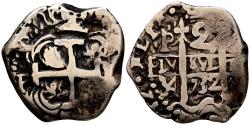 World Coins - FELIPE V (1700-1746). 2 Reales. (Ar. 6,23g/23mm). 1732. Potosí YA (Francisco de Yllana). (Cal-2019-908). BC+/MBC-. Pequeña perforación reparada y graffiti en reverso.  Ex Heritage