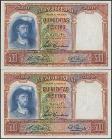 World Coins - 500 Pesetas. 25 de Abril de 1931. Pareja correlativa. Sin serie. (Edifil 2021: 361). Apresto original. SC-.