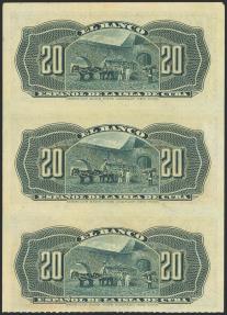 World Coins - BANCO ESPAÑOL DE LA ISLA DE CUBA. Conjunto de 3 billetes correlativos de 20 Centavos (sin desprender), emitidos el 15 de Febrero de 1897 (Edifil 2023: 85, Pick: 53a). Apresto orig