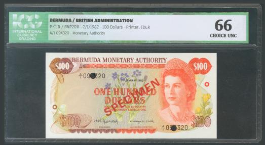 World Coins - BERMUDA. 1 to 100 Dollars. (1978ca). Bermuda Monetary Authory. Specimen. (Pick: 28/33s). ICG63, 68, 66, 63, 66,66.