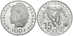 World Coins - FRANCIA. 100 Francs. 15 Ecus. Jeux Mediterraneu. 1993. (Ar. 22,22g/37,00mm). Proof.