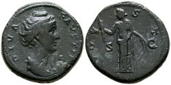 Ancient Coins - FAUSTINA I. As. (Ae. 12,09g/26mm). 141 d.C. Roma. (RIC 1171). Anv: Busto drapeado y diademado de Faustina I a derecha, alrededor leyenda: DIVA FAVSTINA. Rev: Ceres estante a izqui