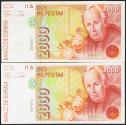 World Coins - 2000 Pesetas. 24 de Abril de 1992. Pareja correlativa. Sin serie y numeración bajísima. (Edifil 2021: 482). SC--.
