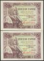 World Coins - 1 Peseta. 15 de Junio de 1945. Pareja correlativa. Serie J. (Edifil 2021: 448a). Apresto original. SC-.