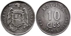 World Coins - GUERRA CIVIL (1936-1939). 10 Céntimos. (Zn. 4,94g/25mm). III Año Triunfal (1939). Gobierno de Burgos. Considerada tradicionalmente como prueba no adoptada. EBC. Muy rara.