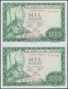 World Coins - 1000 Pesetas. 19 de Noviembre de 1965. Pareja correlativa. Serie M. (Edifil 2017: 471b). Conserva todo su apresto original. SC-.