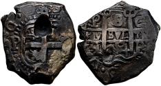 World Coins - FERNANDO VI (1746-1759). 8 Reales. (Ar. 26,34g/30mm). 1754. Potosí C-q. (Cal-2019-528). MBC+. Punzón muy fuerte en anverso. Pátina oscura. Oxidaciones.