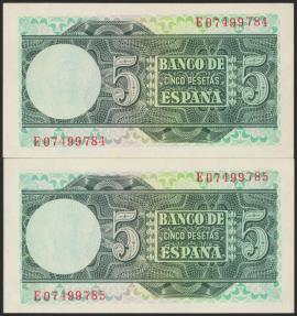 World Coins - 5 Pesetas. 5 de Marzo de 1948. Pareja correlativa. Serie E. (Edifil 2017: 455a). Apresto original. SC.