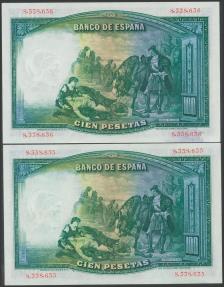 World Coins - 100 Pesetas. 25 de Abril de 1931. Pareja correlativa. Sin serie. (Edifil 2017: 360). Conserva todo su apresto original. SC-.
