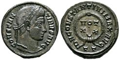 Ancient Coins - CONSTANTINO I. Follis. (Ae. 3,21g/19mm). 322-325 d.C. Ticinum. (RIC 140). Anv: Cabeza laureada de Constantino I a derecha, alrededor leyenda: CONSTANTINVS AVG. Rev: Leyenda: VOT/X