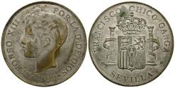 World Coins - FRANCISCO CHICO GANGA, Sevilla. Ficha tipo Duro. (Metal Blanco. 17,24g/38mm). 1899 *18-99. MBC+.