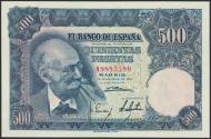 World Coins - 500 Pesetas. 15 de Noviembre de 1951. Serie A. (Edifil 2023: 460a). Conserva gran parte del apresto original. EBC+++.