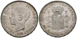 World Coins - ALFONSO XIII (1885-1931). 5 Pesetas. (Ar. 24,95g/37mm). 1899 *18-99. Madrid SGV. (Cal-2019-110). EBC+.