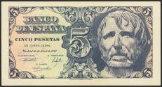 World Coins - 5 Pesetas. 12 de Abril de 1947. Serie D. (Edifil 2023: 454a). Apresto original. SC-.