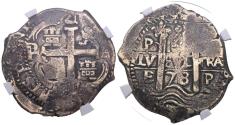 World Coins - CARLOS II (1665-1700). 4 Reales. (Ar. 13,19g/33mm). 1678. Potosí E. (Cal-2019-522). Encapsulada por NGC XF Details, Environmental Damage.