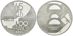 World Coins - FRANCIA. 100 Francs. 15 Ecus. Tunnel Sous La Manche. 1994. (Ar. 22,22g/37,00mm). Proof.