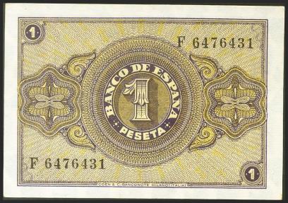 World Coins - 1 Peseta. 12 de Octubre de 1937. Serie F, última serie emitida. (Edifil 2021: 425a). Apresto original. SC.