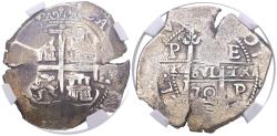 World Coins - CARLOS II (1665-1700). 8 Reales. (Ar. 26,45g/41mm). 1670. Potosí E. (Cal-2019-701). Encapsulado por NGC XF Details, Cleaned.