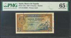 World Coins - 5 Pesetas. 4 de Septiembre de 1940. Serie H. (Edifil 2017: 443a). Conserva todo su apresto original. SC. Encapsulado PMG65EPQ.
