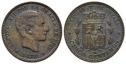 World Coins - ALFONSO XII. 5 Céntimos. 1878. Barcelona OM. Cal-72. Ae. 4,69g. Precioso tono irisado. EBC.