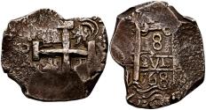 World Coins - CARLOS III (1759-1788). 8 Reales. (Ar. 27,03g/35mm). 1768. Potosí V-Y. (Cal-2019-1145). MBC.