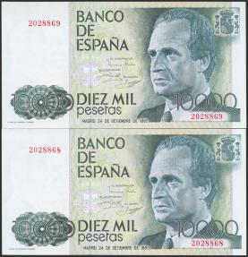 World Coins - 10000 Pesetas. 24 de Septiembre de 1985. Pareja correlativa. Sin serie. (Edifil 2021: 481). SC-.