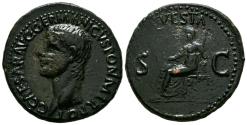 Ancient Coins - CALIGULA. As. (Ae. 12,87g/28mm). 37-38 d.C. Roma. (RIC 38). Anv: Cabeza de Calígula a izquierda, alrededor leyenda: C CAESAR AVG GERMANICVS PON M TR POT. Rev: Vesta sentada a izqu