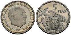 World Coins - ESTADO ESPAÑOL (1936-1975). 5 Pesetas (Ni. 5.70g/23mm). 1957 *73. Madrid. (Cal-2019-113). PROOF.