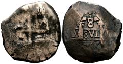 World Coins - FELIPE V (1700-1746). 8 Reales. (Ar. 20,32g/34mm). 1743. Potosí, ensayador no visible. (Cal-2019-Tipo 176). BC+/MBC-. Oxidaciones limpiadas.