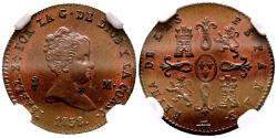 World Coins - ISABEL II (1833-1868). 2 Maravedís (Ae. 2,60g/19mm)*. 1838. Segovia. (Cal-2019-49). Encapsulado por NGC MS64 BN. *Peso y medida teóricos.
