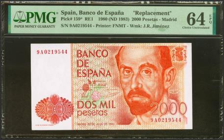 World Coins - 2000 Pesetas. 22 de Julio de 1980. Serie especial 9A. (Edifil 2023: 479b, Pick: 159*). Apresto original. SC. Encapsulado PMG64EPQ.
