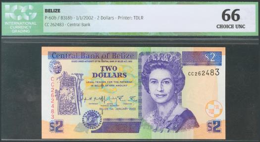 World Coins - BELIZE. 2 Dollars. 1 January 2002. (Pick: 60b). ICG66.