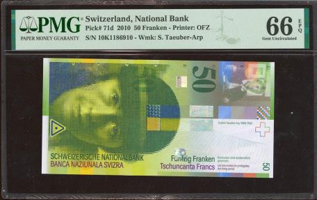 World Coins - SWITZERLAND. 50 Franken. 2010. (Pick: 71d). PMG66EPQ.