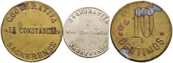 World Coins - BARCELONA. Tokens. 10 Céntimos y 1 Peseta. Cooperativa Sagrerense. MBC+.