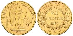 World Coins - FRANCIA, III República. 20 Francos. (Au. 6,44g/21mm). 1897. París A. (Km#825). MBC.