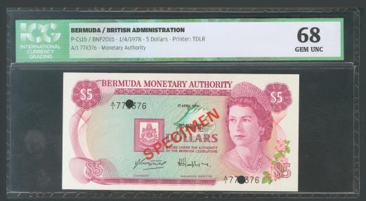 World Coins - BERMUDA. 1 to 100 Dollars. (1978ca). Bermuda Monetary Authory. Specimen. (Pick: 28/33s). ICG63, 68, 66, 63, 66,66.
