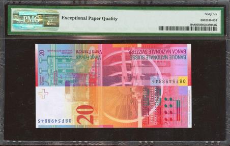 World Coins - SWITZERLAND. 20 Franken. 2008. (Pick: 69e). PMG66EPQ.
