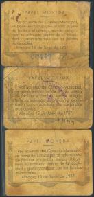 World Coins - ALMAGRO (CIUDAD REAL). 25 Céntimos, 50 Céntimos y 1 Peseta. 15 de Junio de 1937. Serie C, B y C, respectivamente. (González: 546/58). Inusal serie completa. MBC/RC-.
