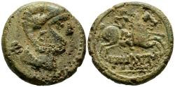 Ancient Coins - TITIACOS (Tricio, La Rioja). As. (Ae. 9,74g/24mm). 120-20 a.C. (FAB-2395). Anv: Cabeza masculina barbada a derecha, detrás letra ibérica: Ti. Rev: Jinete con lanza a derecha, deba